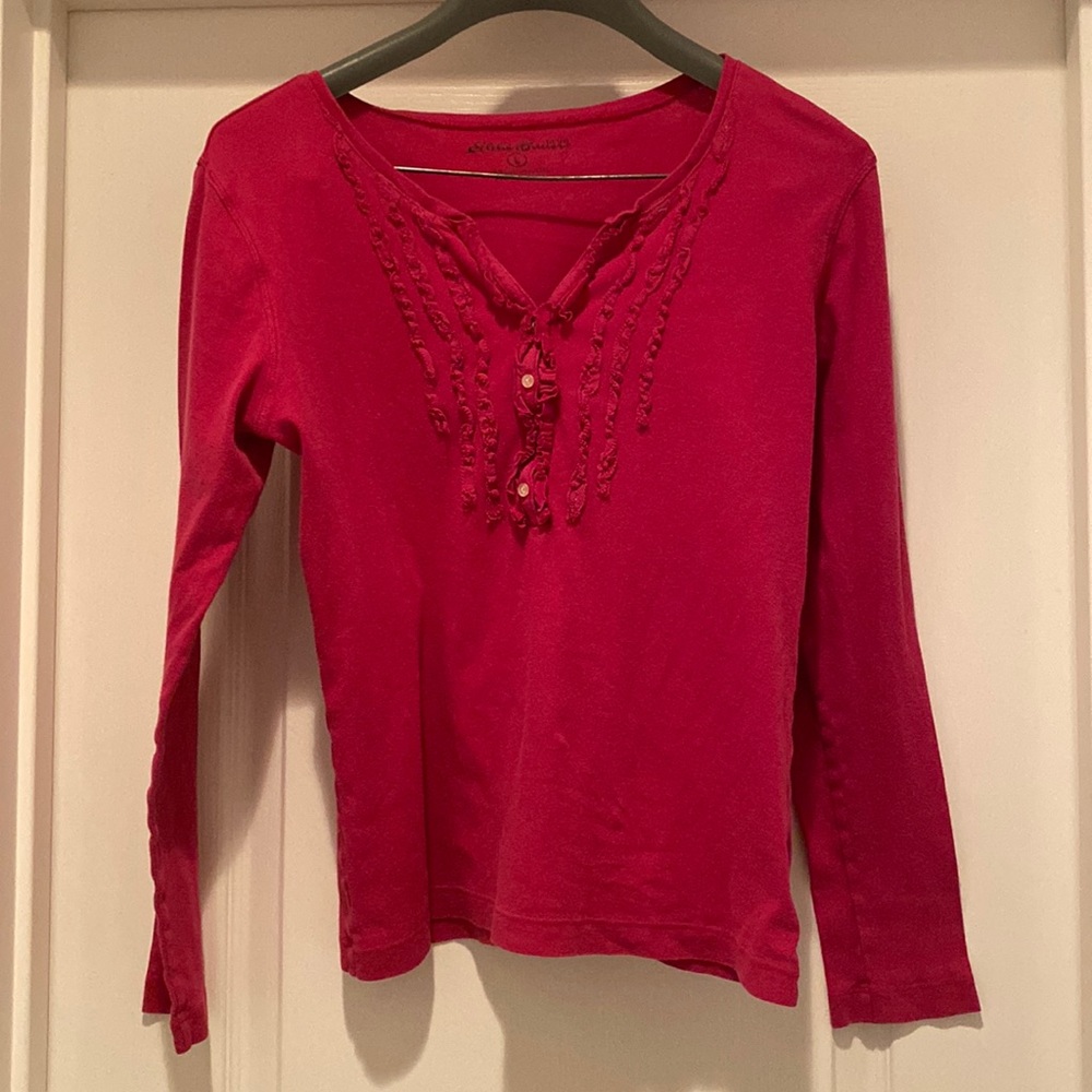 Eddie Bauer long sleeve cotton top with ruffles on the front